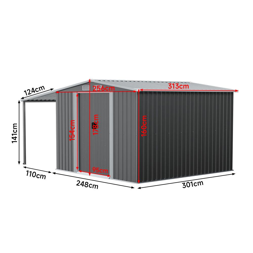 Metal Garden Storage Shed with Side Lean-to