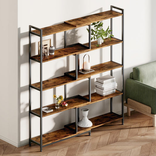 Industrial Open Bookshelf Display Rack for Living Room