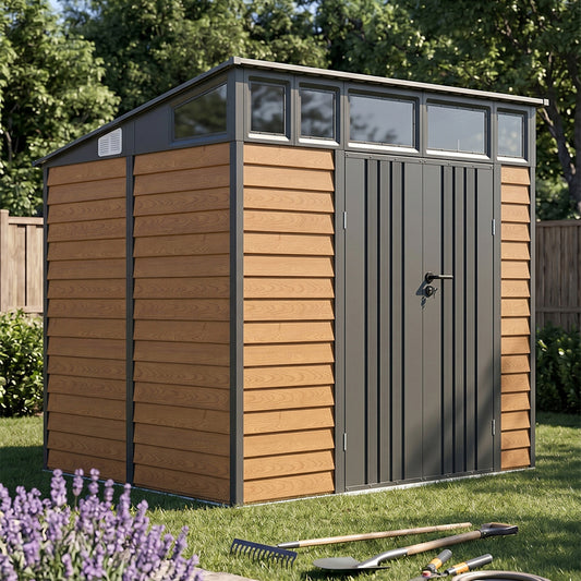 8x7 FT Large Metal Garden Tool Storage Shed