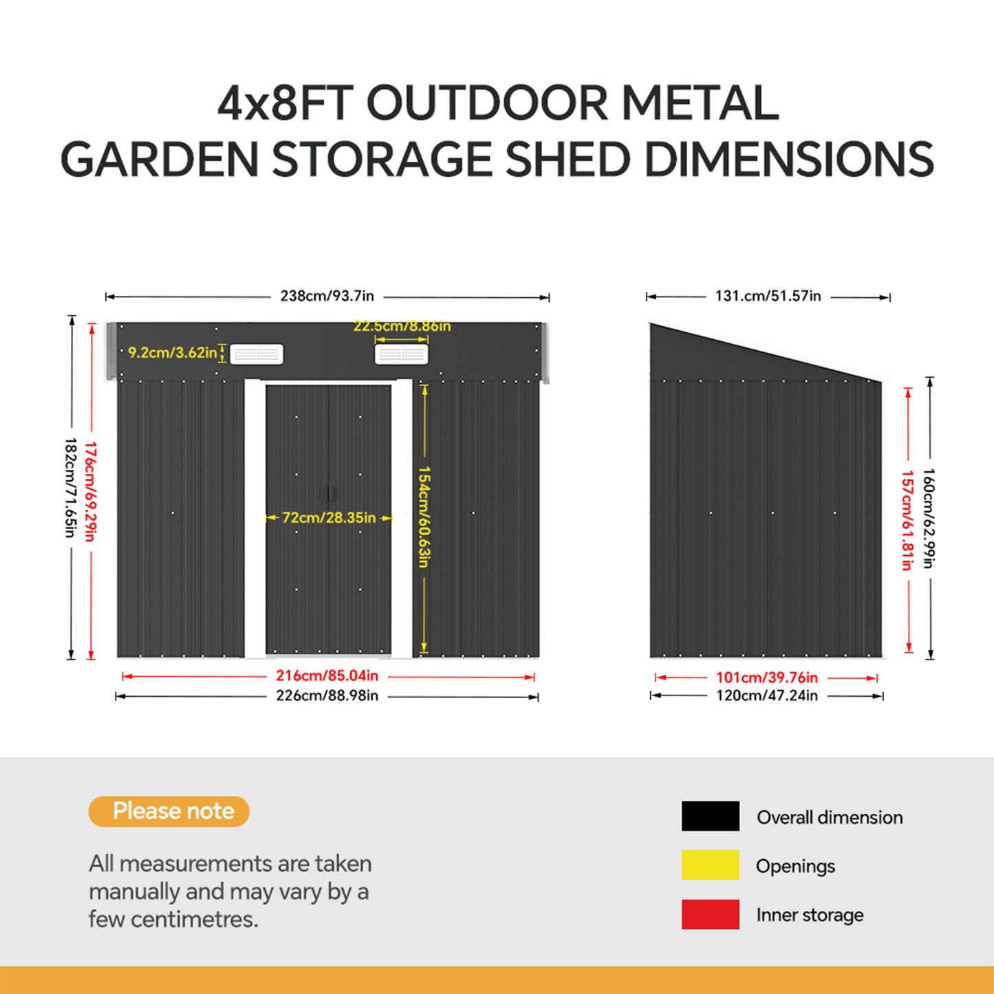 4 x 8ft Metal Pent Garden Tool Storage Shed with Foundation