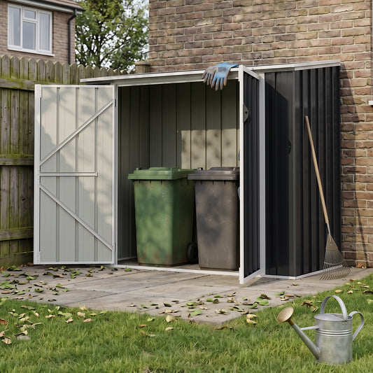 5x3ft Grey Metal Bin Storage Shed Pent Roof Lockable