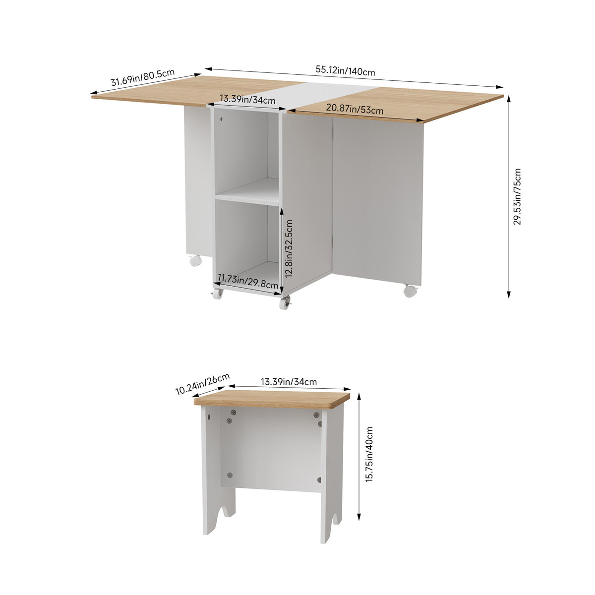 Drop Leaf Dining Table Set with 4 Stools