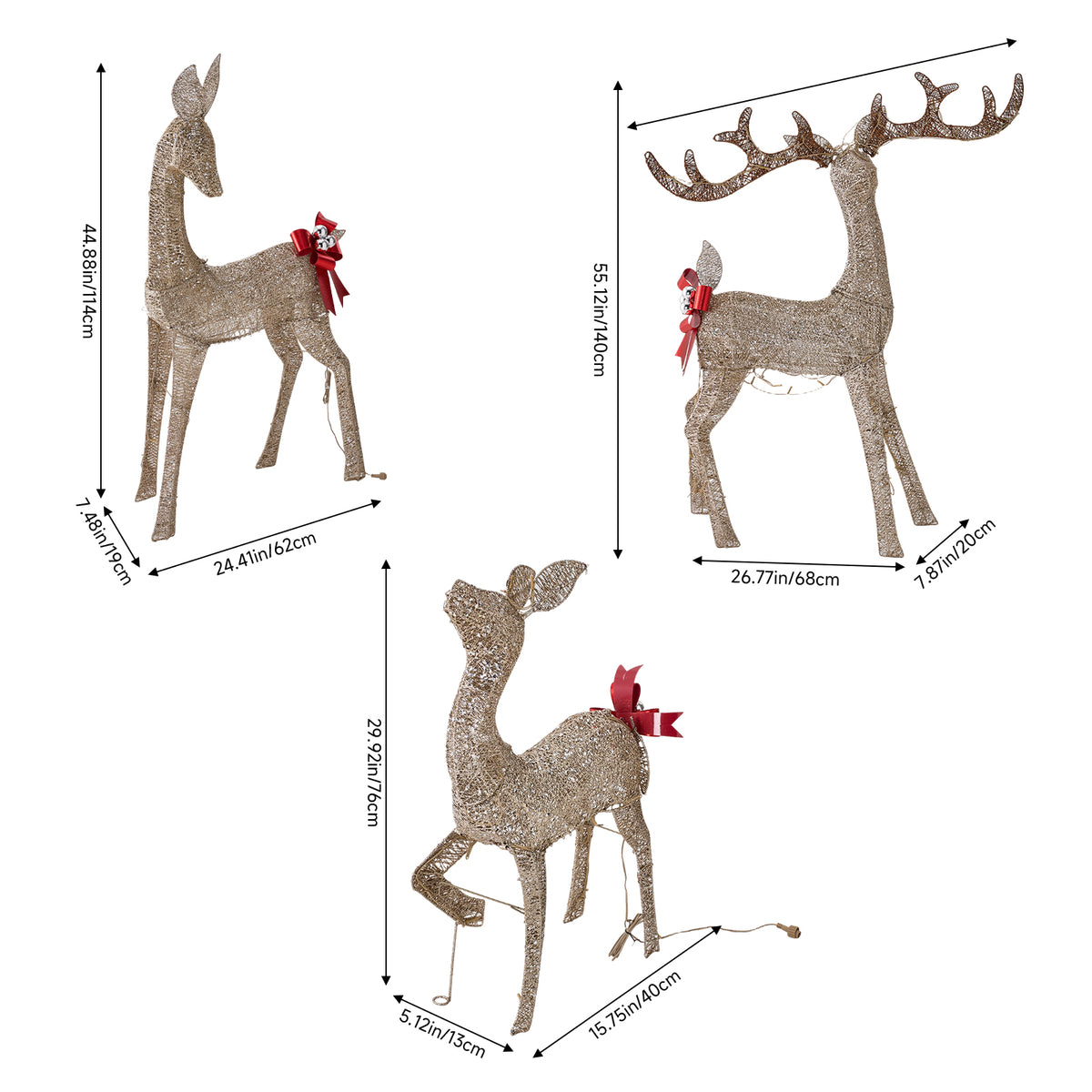 3-Piece Christmas Champagne Lighted Reindeer Family Set