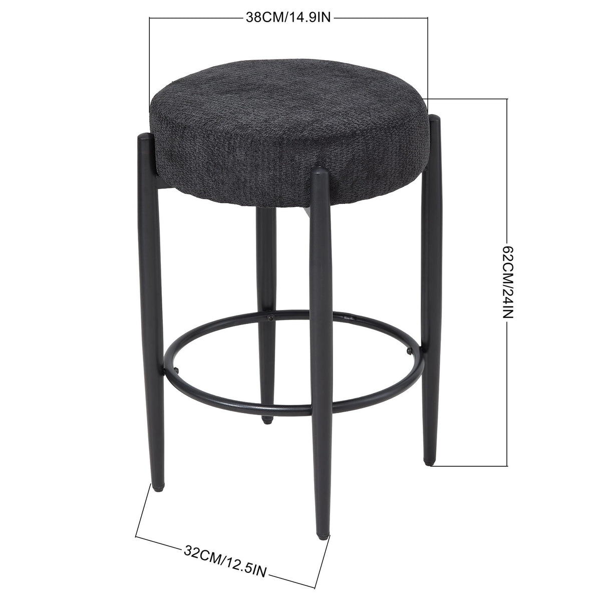 Set of 2 Modern Chenille Bar Stool with Footrest