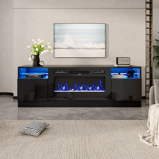 Recessed Electric Fireplace TV Stand with Closed Storage