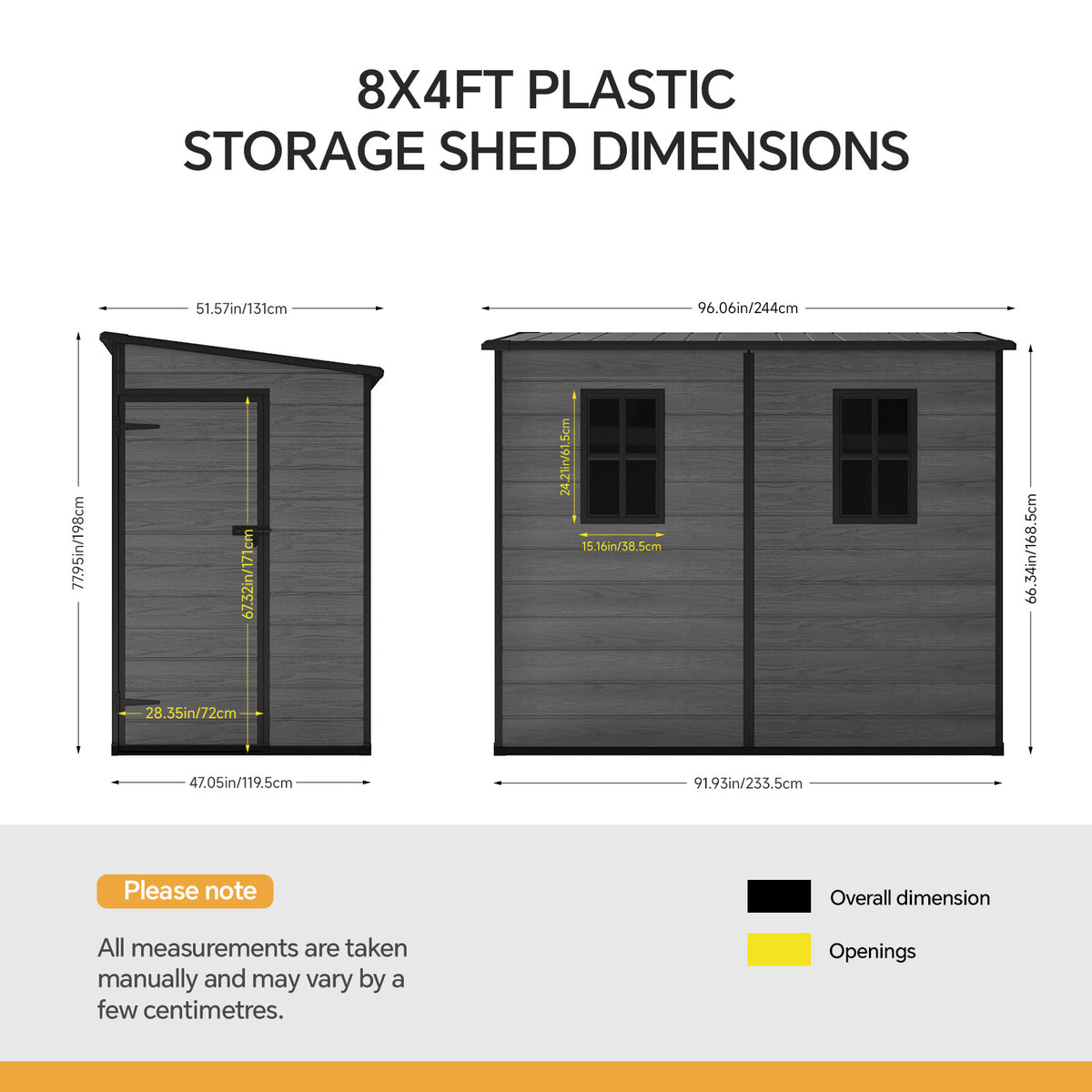 4 x 8 ft Plastic Garden Storage Shed with Pent Roof & Single Door