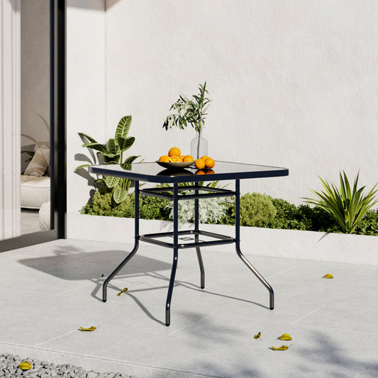 Metal Outdoor Table with Glass Top & Parasol Hole