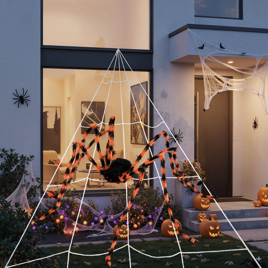 Outdoor Giant Halloween Spider Web Decoration with Scary Spider