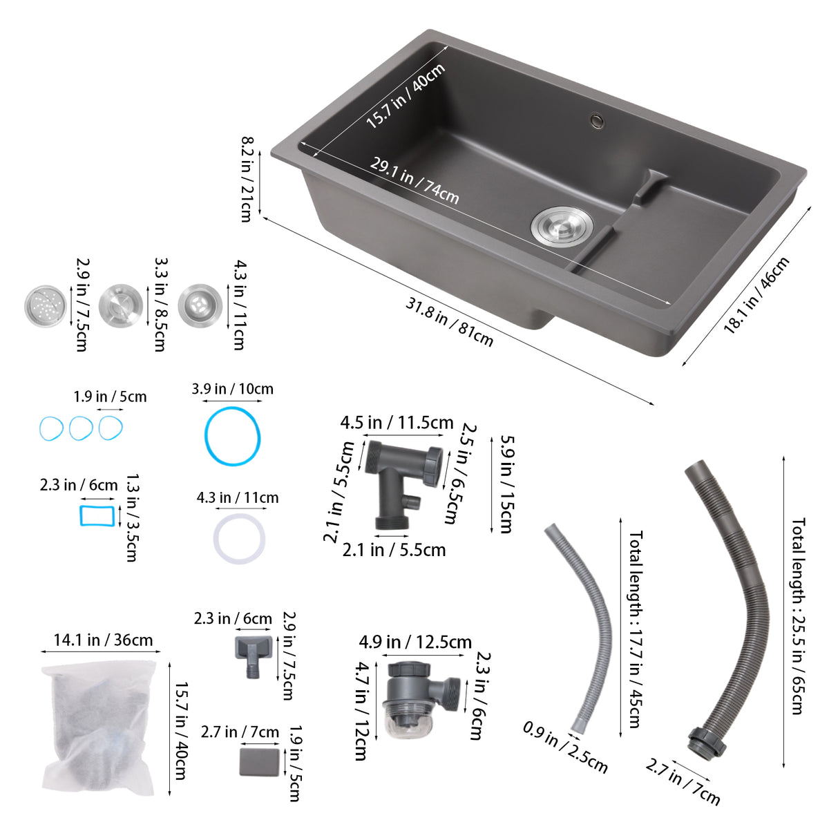 Modern Quartz Resin Composite Kitchen Sink with Waste Kit