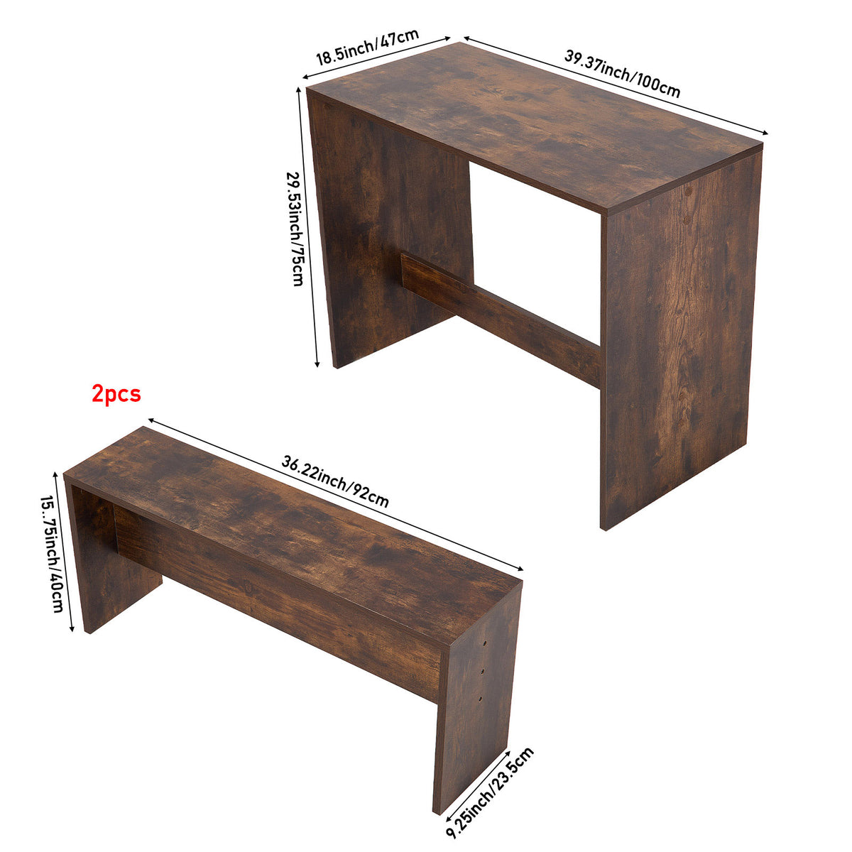 Retro Dining Table Set with 2 Stools