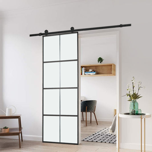 8 Lites Black Framed Transparent Glass Sliding Door without Sliding Hardware Kit