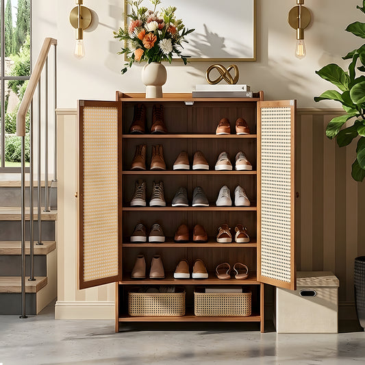 Bamboo Shoe Storage Cabinet with Doors