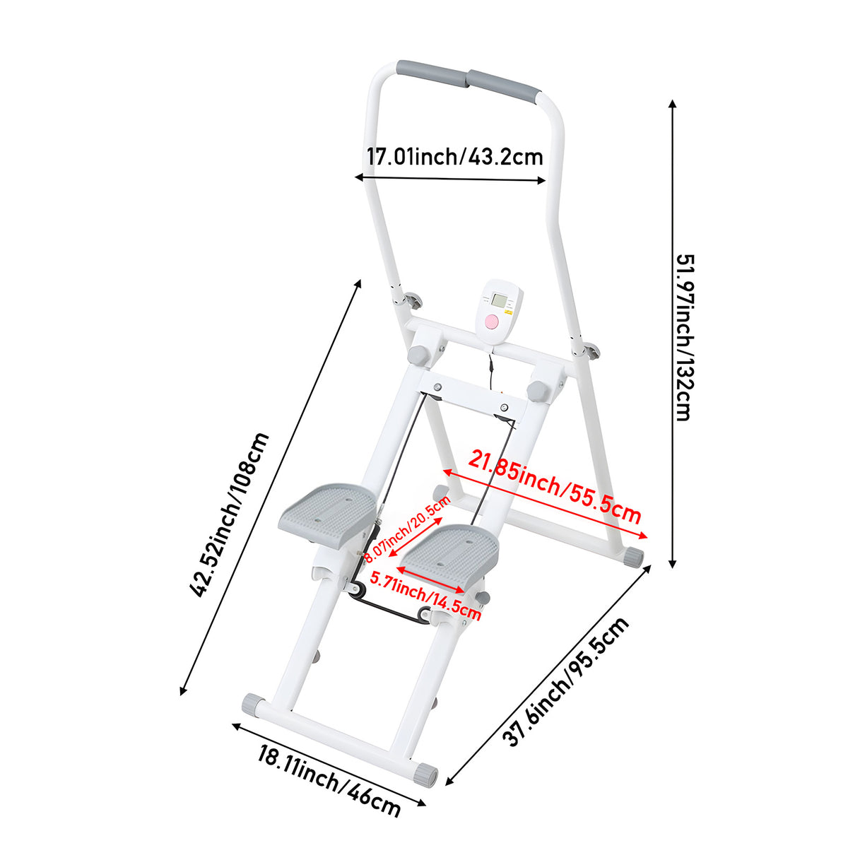 WhiteโGrey Step Climber Machine with Curved Grey Handrails