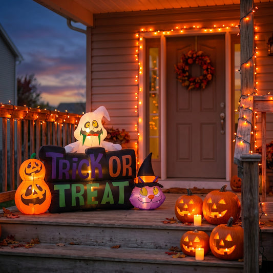 5.3FT Halloween Inflatable Pumpkin Ghost Cat Decoration with Built-in Lights