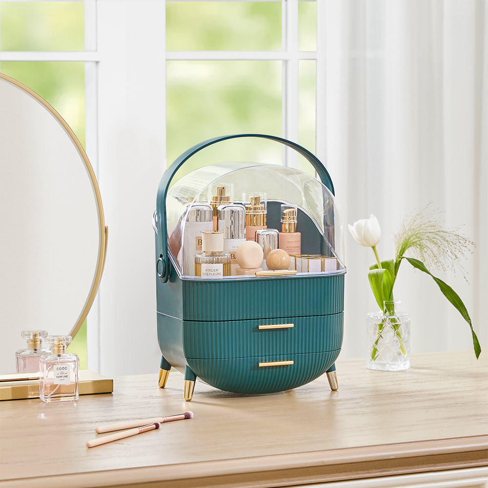 Makeup Organizer Containers Makeup White/Green Elegant Makeup Storage Organizer Box With Drawers And Hand – Garden