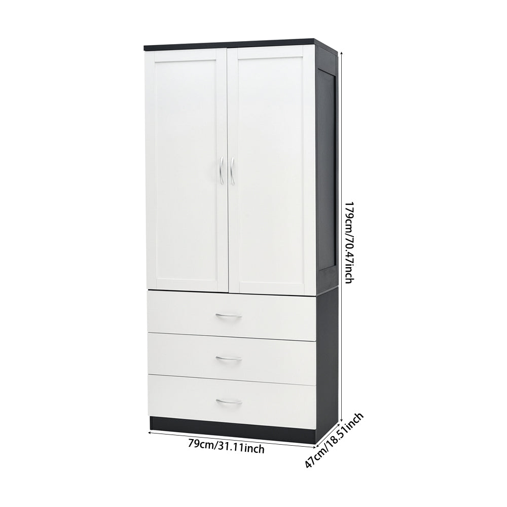 2-Door Wardrobe with 3 Drawers & Hanging Rail