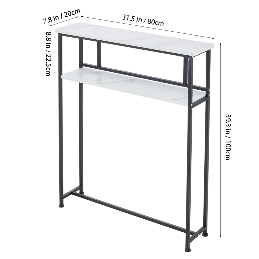 2-Tier Narrow Marble-Effect Console Table