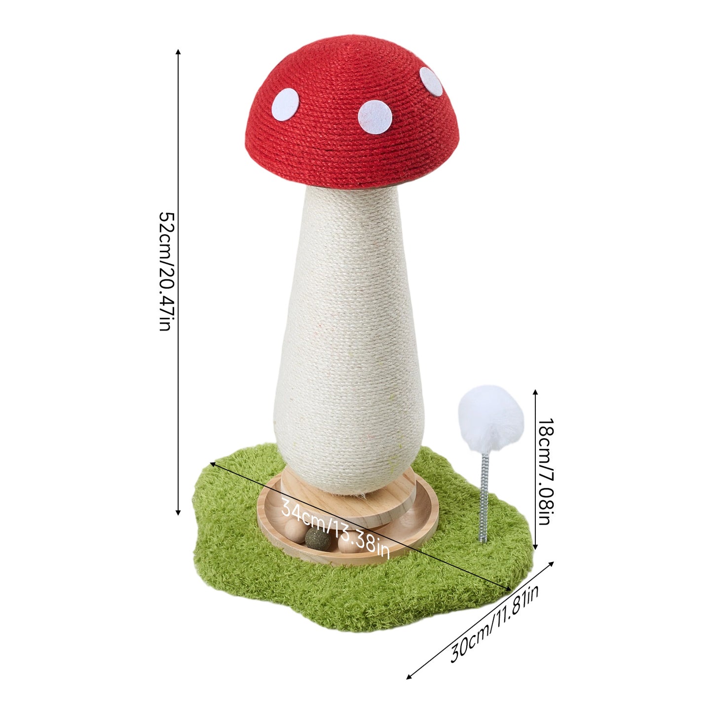 Red Mushroom Cat Scratching Post with Turntable Toy
