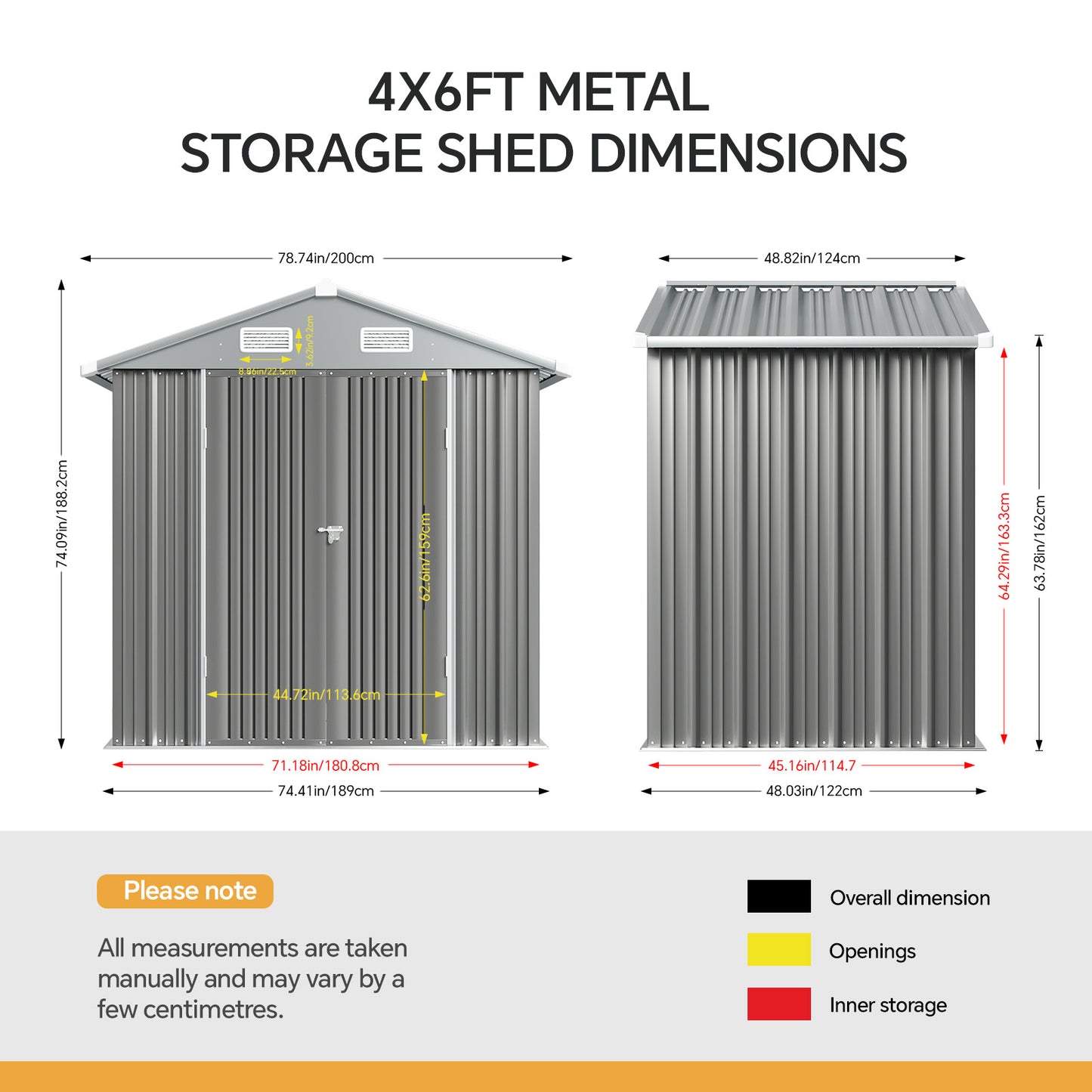 4x6FT Metal Garden Storage Shed with Lockable Door