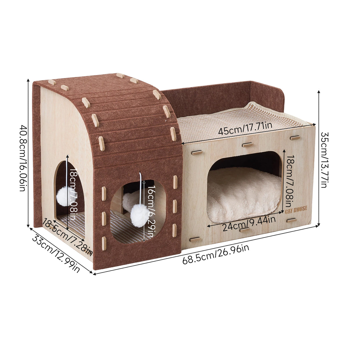 2-Tier Multifunctional Cat House Cave Pet Bed