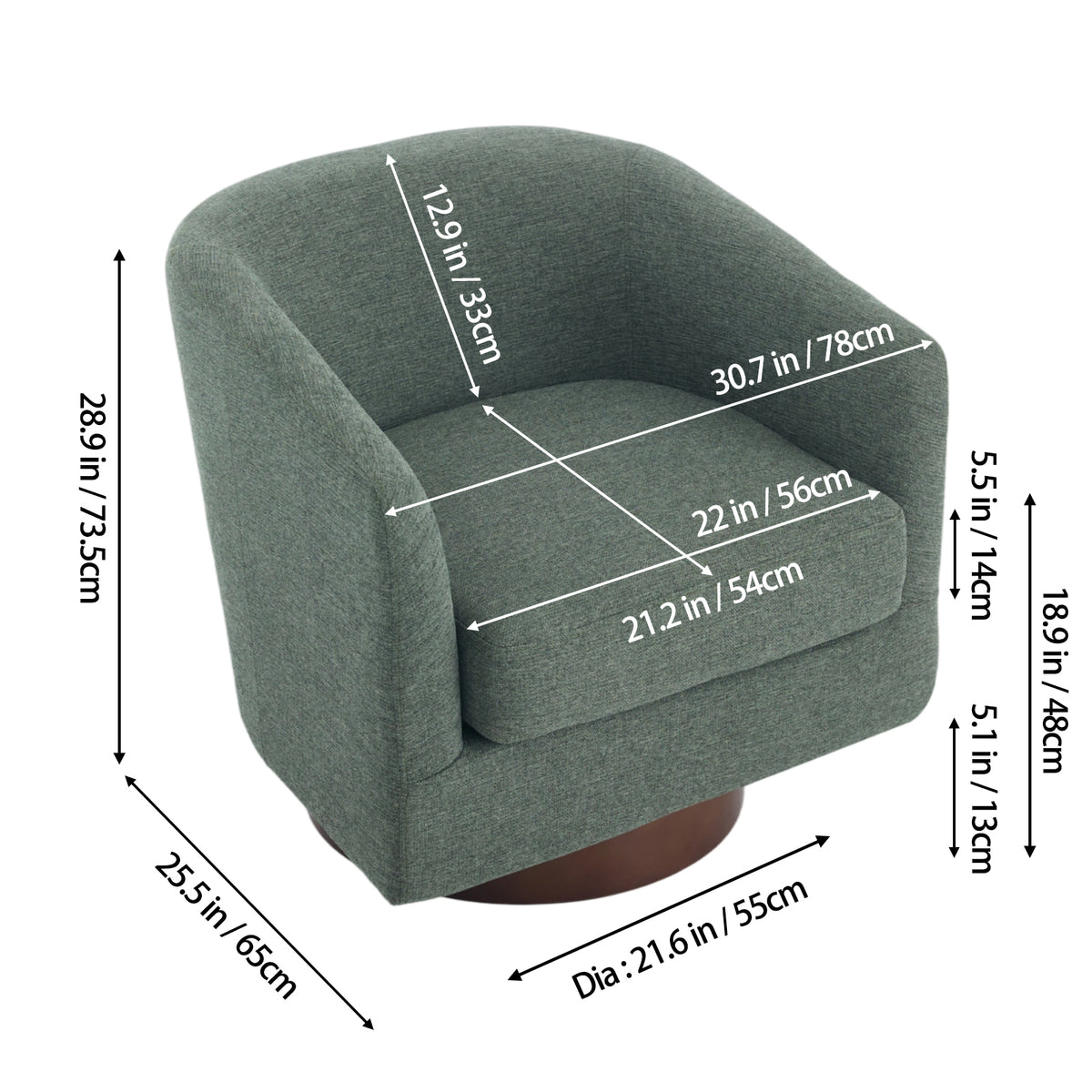 360ยฐ Swivel Upholstered Barrel Accent Chair Armchair