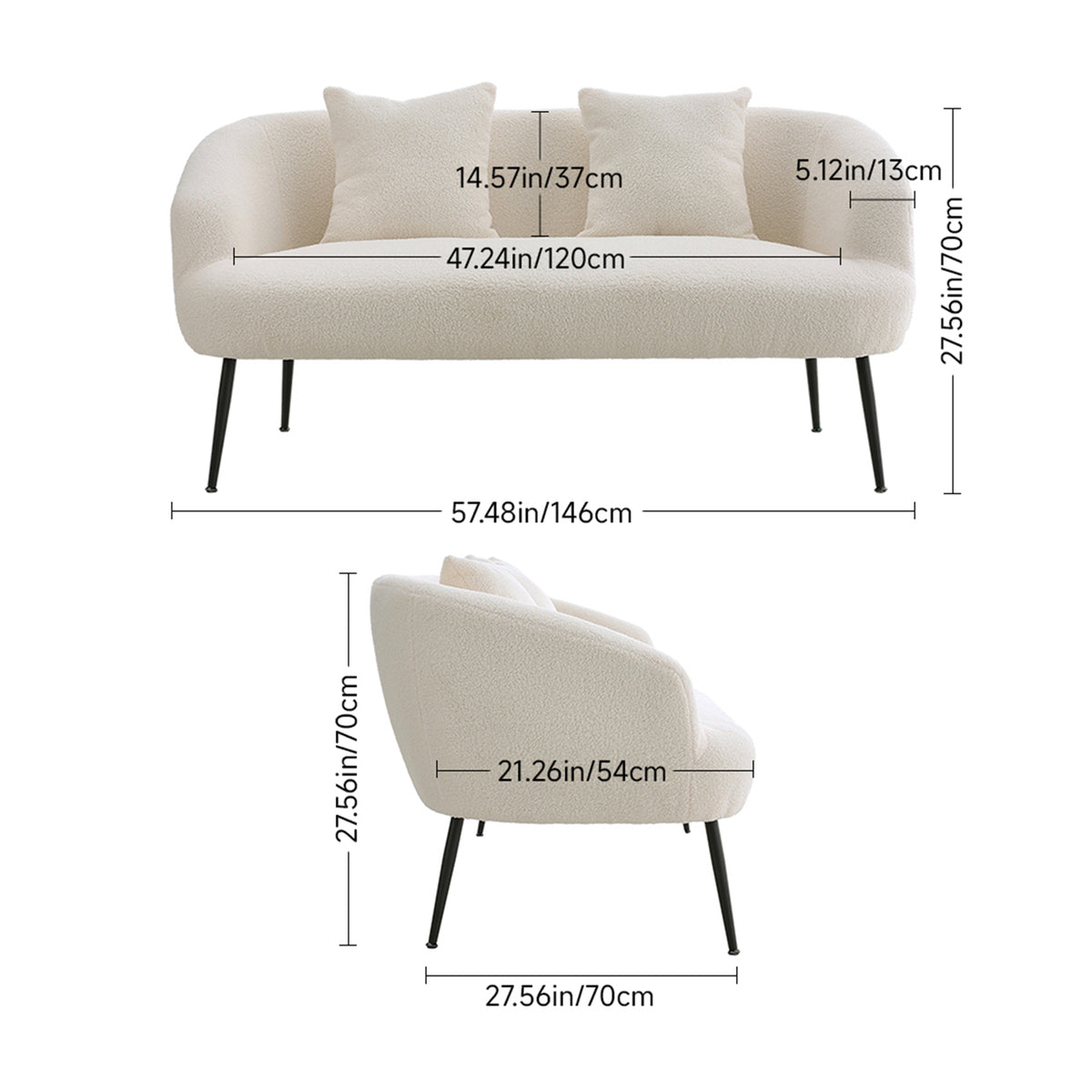 Modern Teddy Fleece 2-Seater Sofa with 2 Scatter Cushions