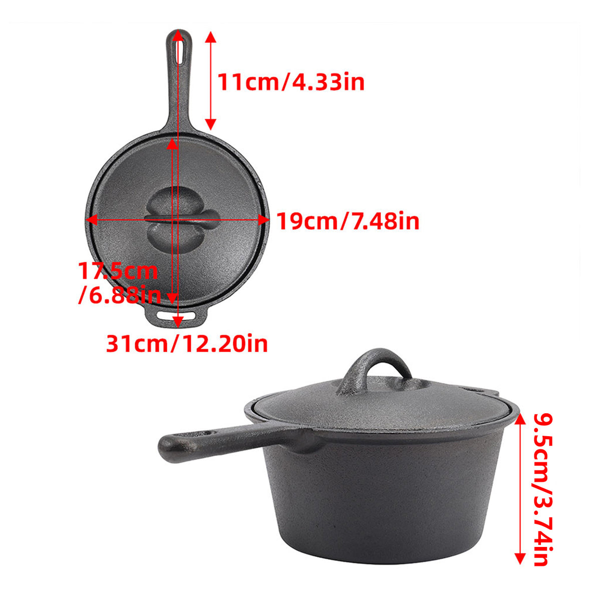 2.5L Pre-Seasoned Cast Iron Saucepan with Lid