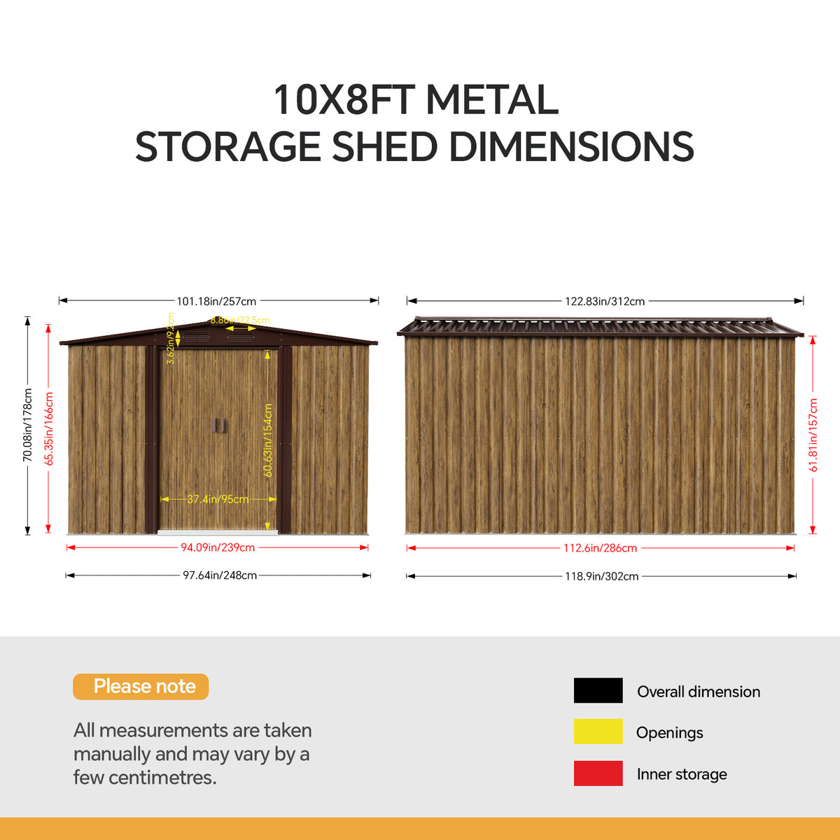 8 x 10 ft Metal Garden Storage Shed with Apex Roof