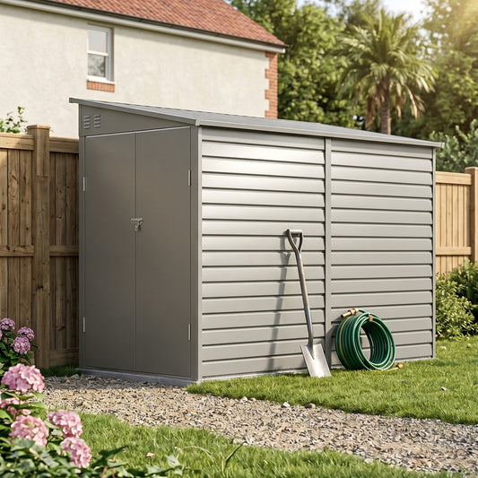 4.6 x 9FT Metal Pent Roof Garden Storage Shed