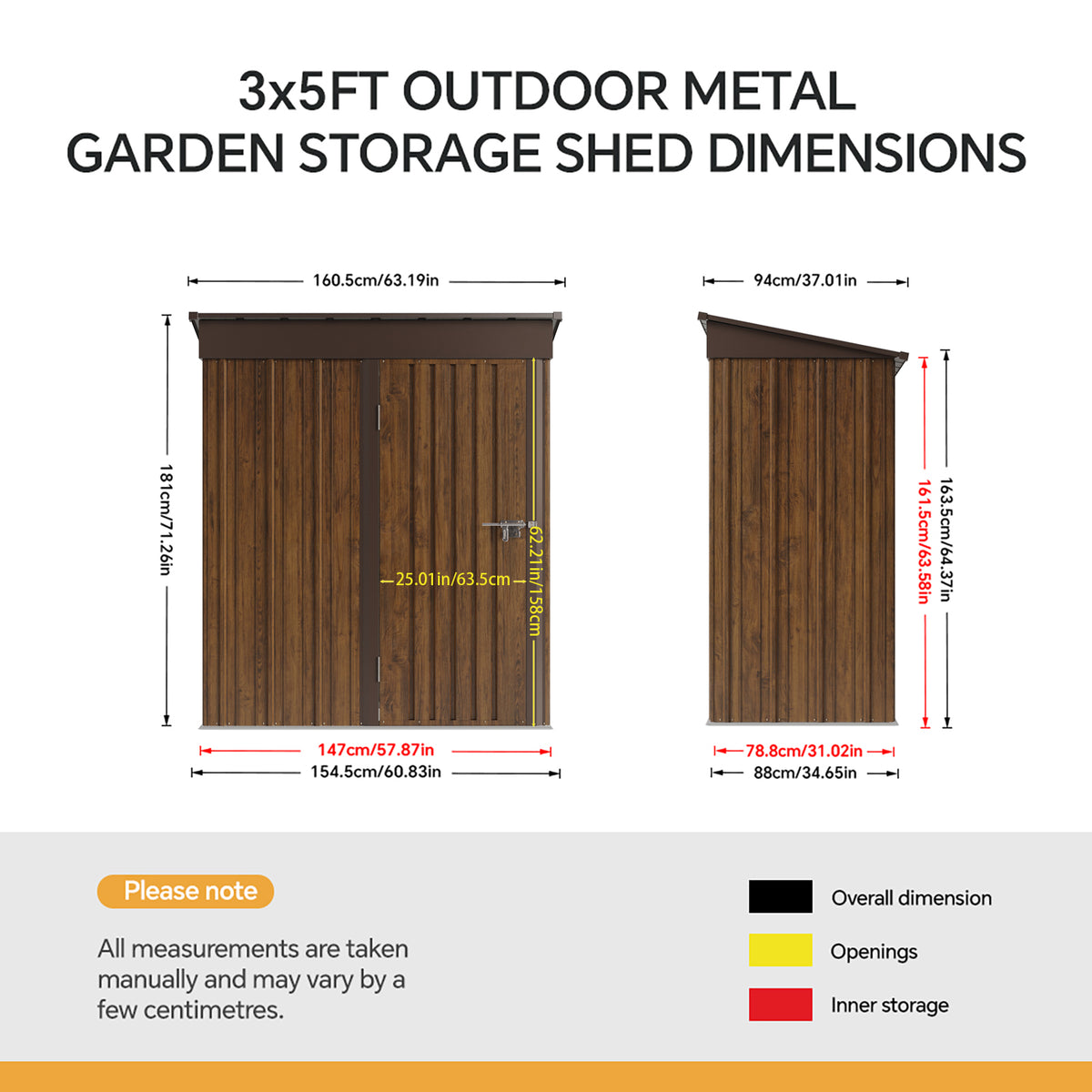 5 x 3 ft Metal Garden Storage Shed with Pent Roof & Padlockable Door
