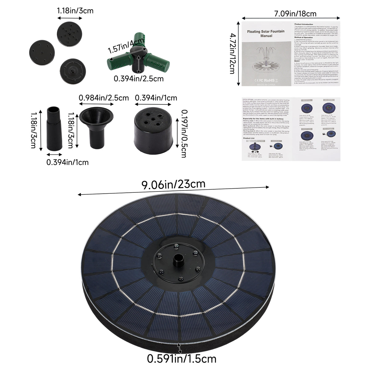 Floating Solar Fountain with Interchangeable Spray Heads