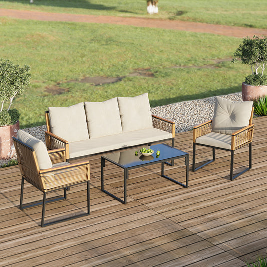 5 Seats with Indoor/Outdoor Rattan Sofa Coffee Table