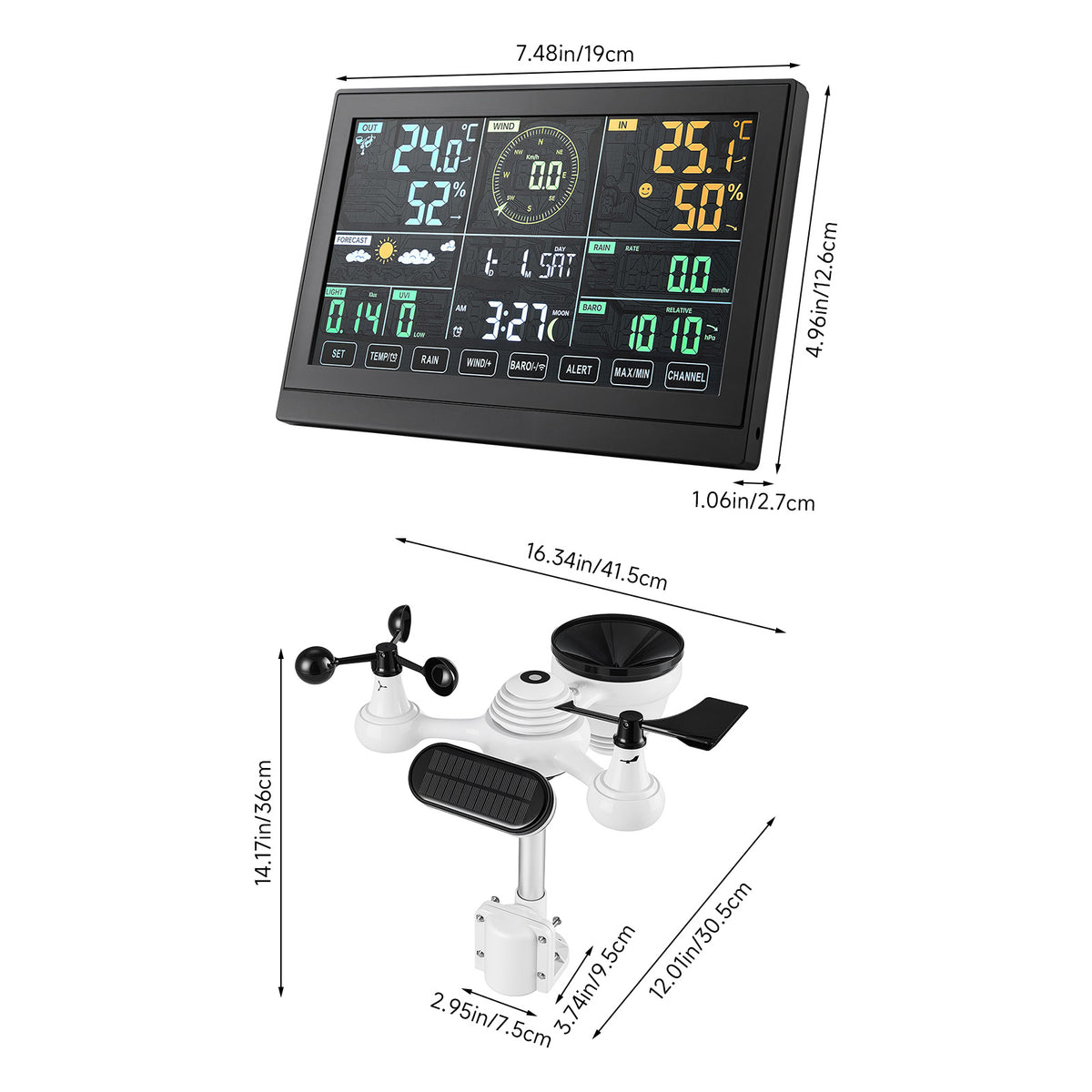 Wifi Colour Digital Weather Station with 7-in-1 Solar-Powered Outdoor Sensor