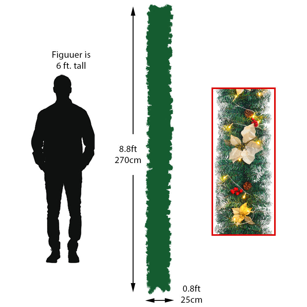 270cm Spruce Artificial Greenery Christmas Garland with 50 LED Warm White Lights