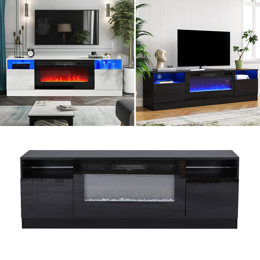 Recessed Electric Fireplace TV Stand with Closed Storage