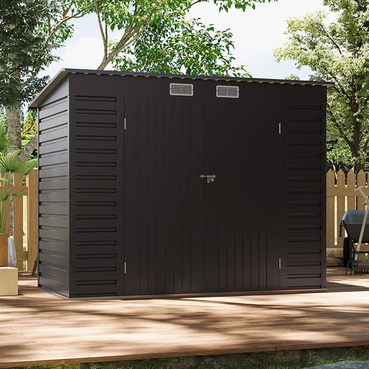 8 x 4 ft Metal Garden Storage Shed with Pent Roof & Lockable Double Doors
