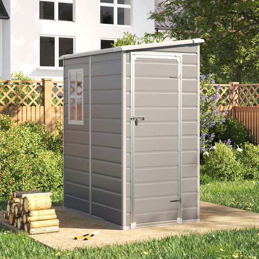 5 x 4 ft Plastic Garden Storage Shed with Pent Roof & Side Door
