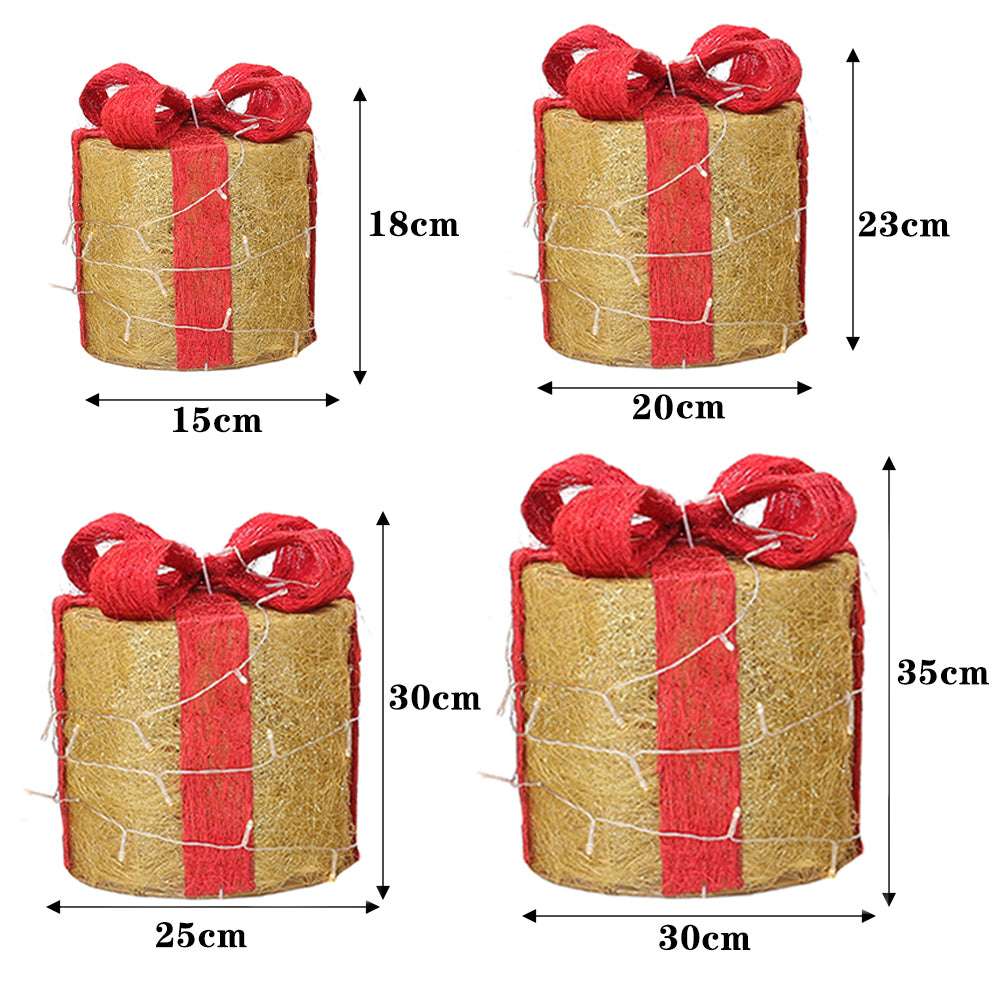 4Pcs Christmas Gift Box Decorations with LED String Lights