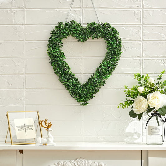 Artificial Boxwood Green Leaves Heart Wreath