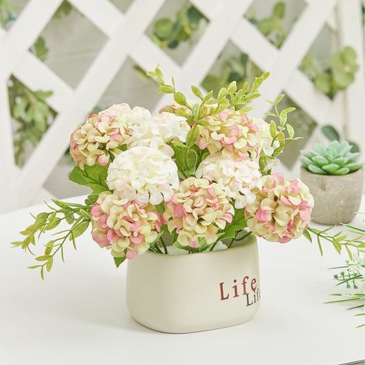 Artificial Hydrangea Flower in Ceramic Planter for Desktop Decoration