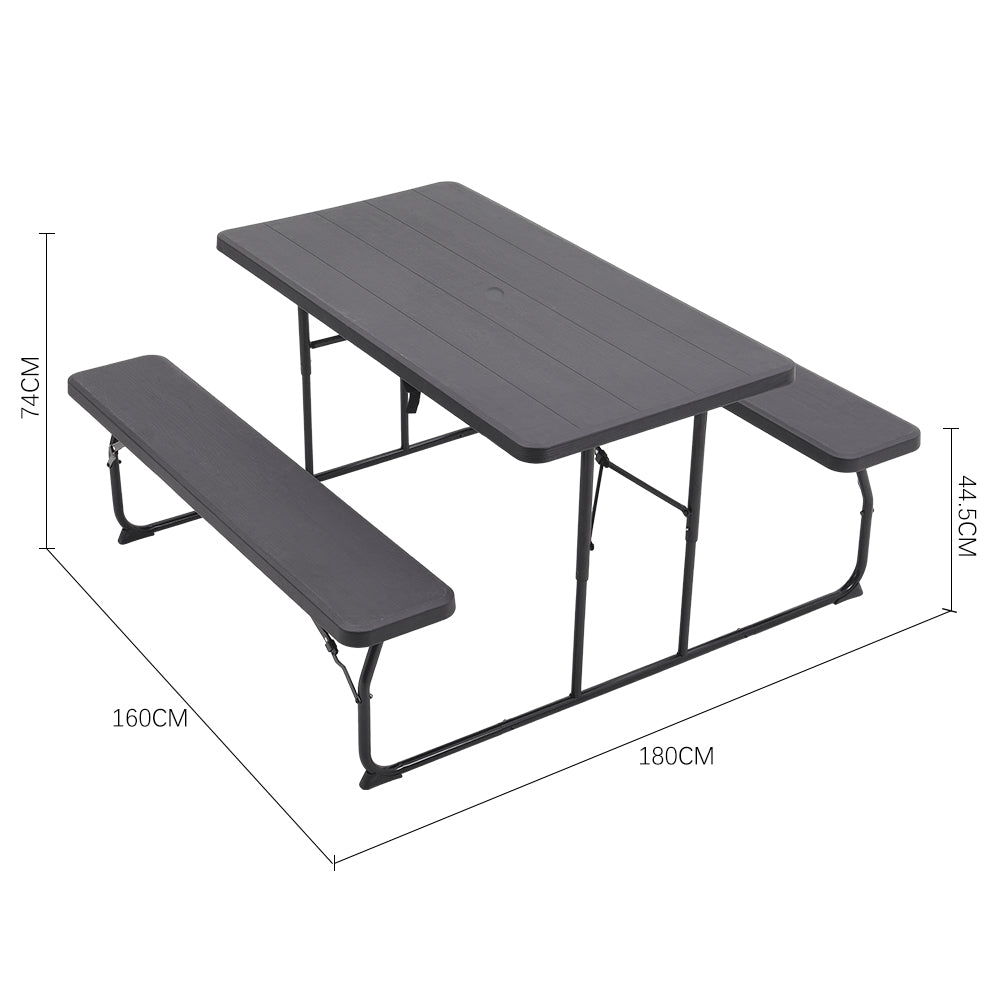 Foldable Outdoor Table and Bench Set with Parasol Hole