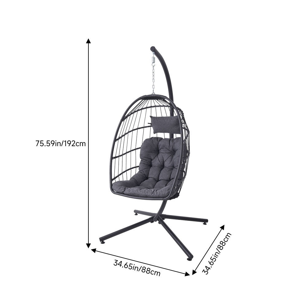 Medium Black Swing Hanging Egg Chair with Cushion and Pillow