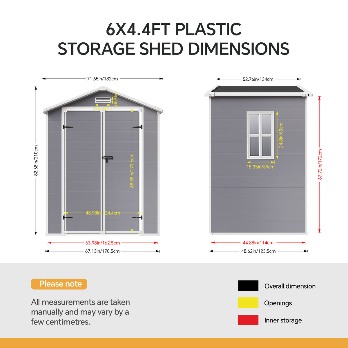 6 x 4.4 ft Plastic Garden Storage Shed with Apex Roof & Double Doors