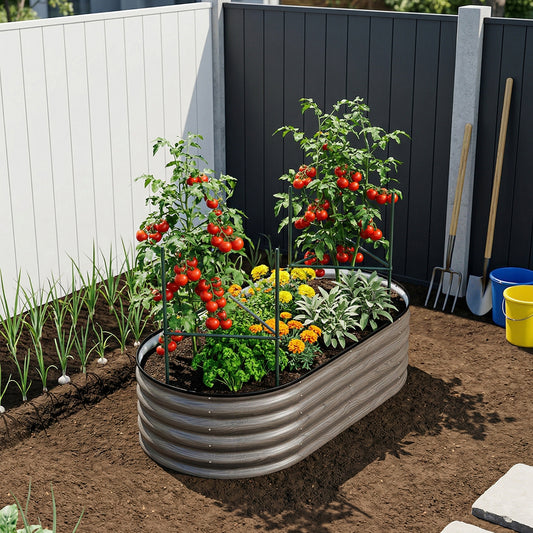 Outdoor Galvanized Steel Raised Garden Bed with Trellis