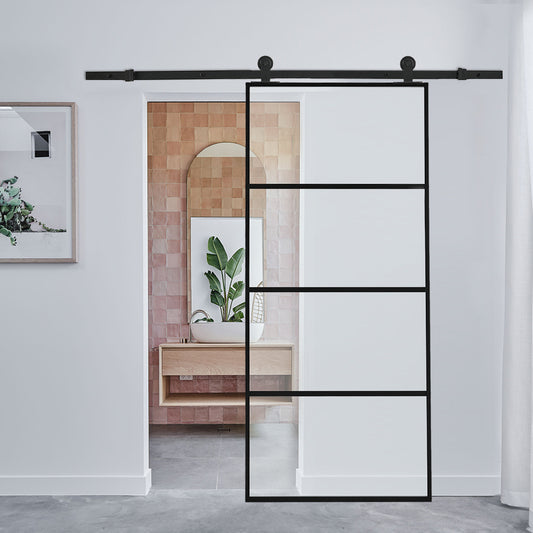 Frosted Glass Black Barn Door with Sliding Hardware Kit
