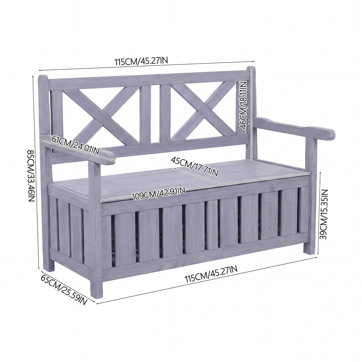 Outdoor Wooden Storage Bench with Backrest