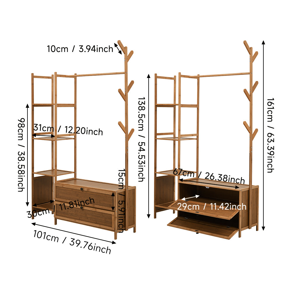 Multi-functional Wooden Coat Rack with Storage Cabinets
