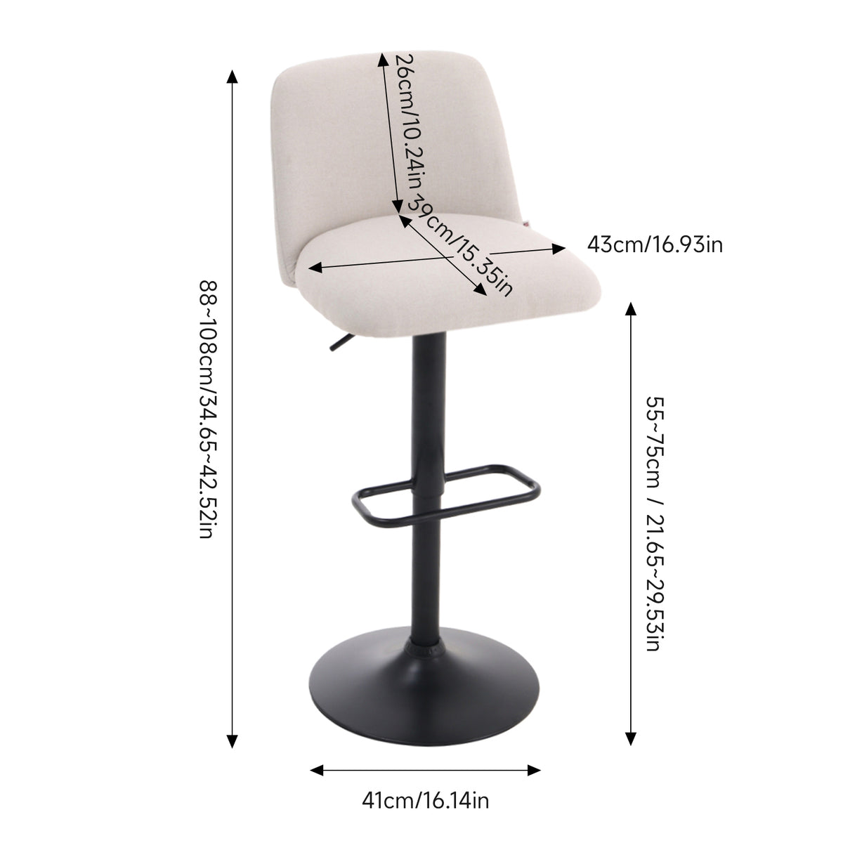 Set of 2 Height Adjustable Swivel Bar Stools