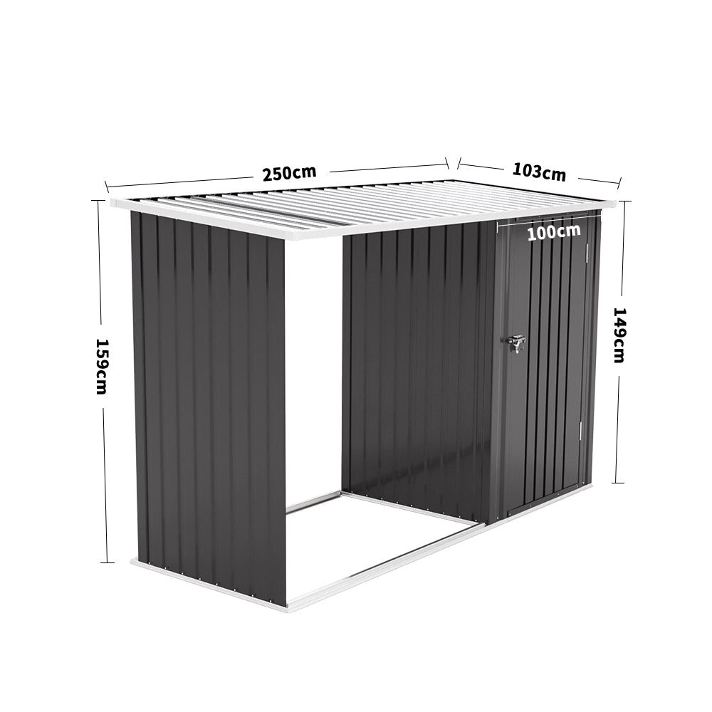 Steel Outdoor Garden Storage Shed with Log Stacking Rack