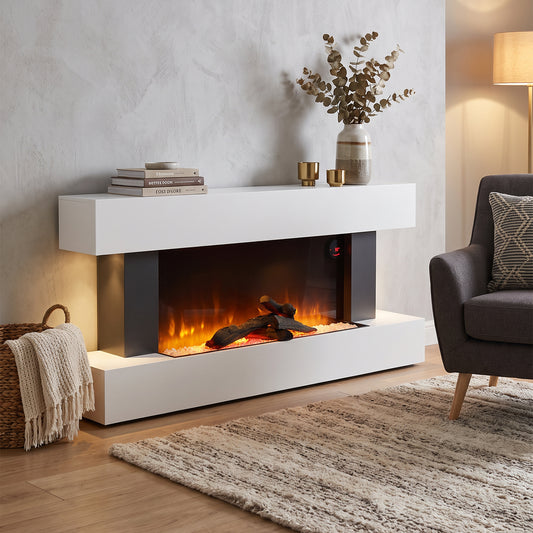 52 Inch Contemporary Wall Mounted Electric Fire with Mantel